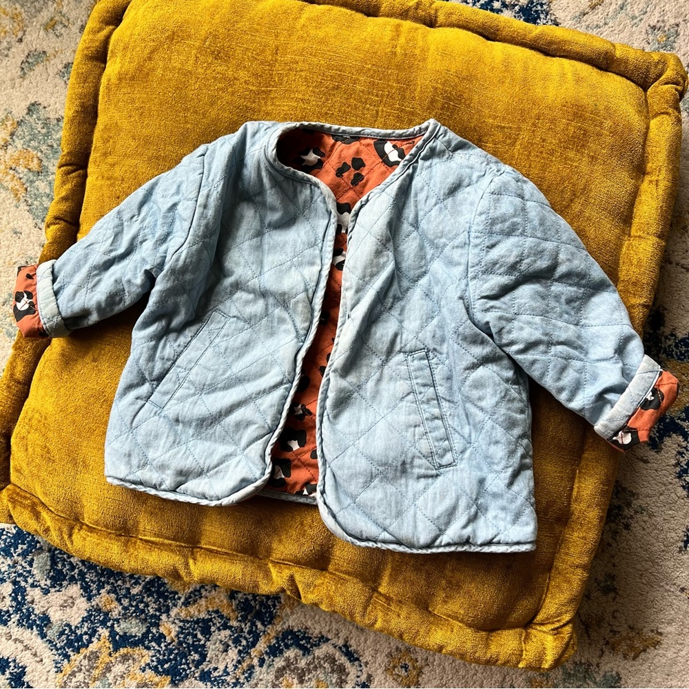 Cotton On Toddler Little Girls Orange animal Print Reversible Denim Jacket Coat